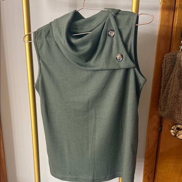 Tops - Green Sleeveless Top with Button Detail